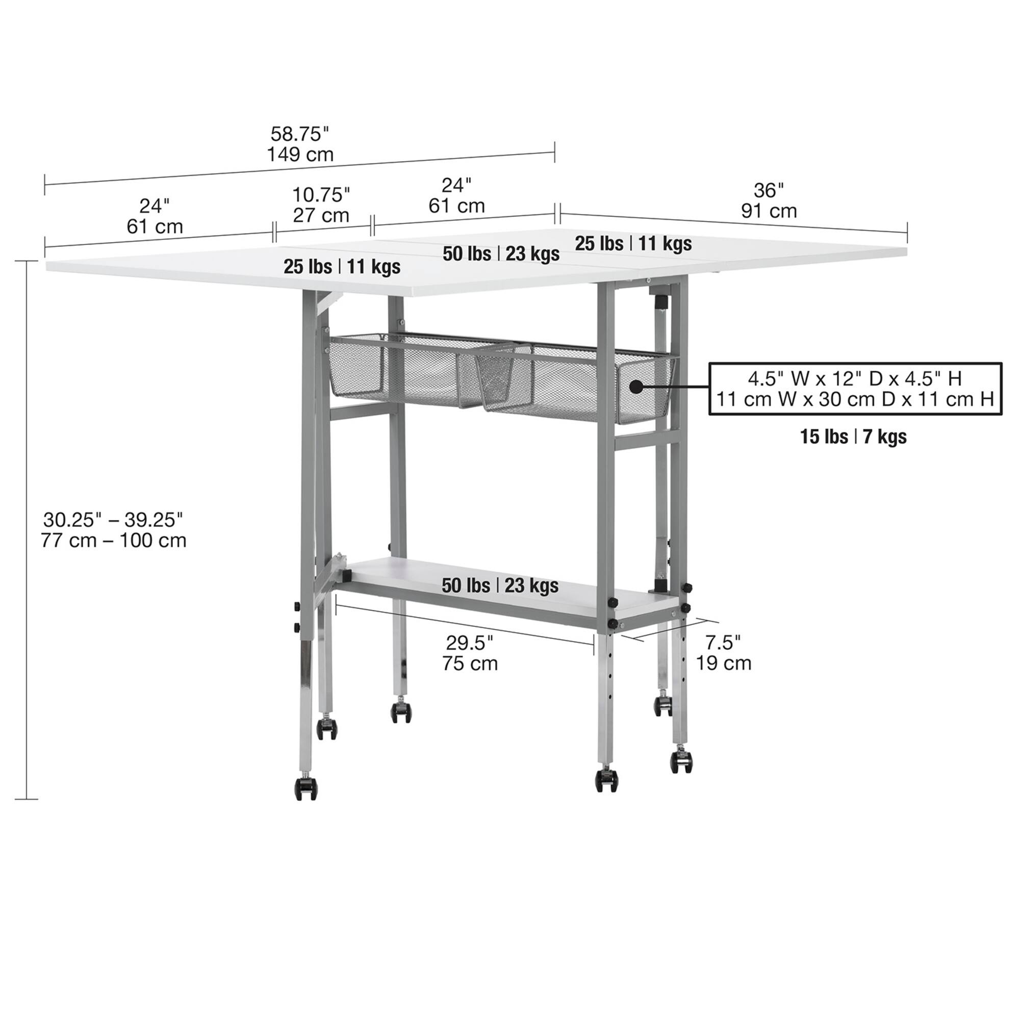 Sew Ready Craft Table with Storage Basket & Shelf
